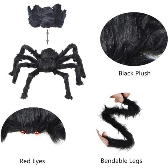 5pcs Halloween Spider Gaint Hairy Spider with Red Eyes,Bendable Legs Halloween - Picture 3 of 7
